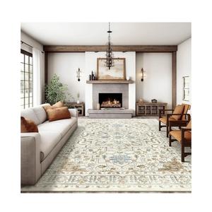 Living Rooms, Stain Resistant Neutral Washable Rugs for Dining Rooms, Floral Vintage Non-Slip Thin Large Size Area Rugs (Beige, 8'×6')