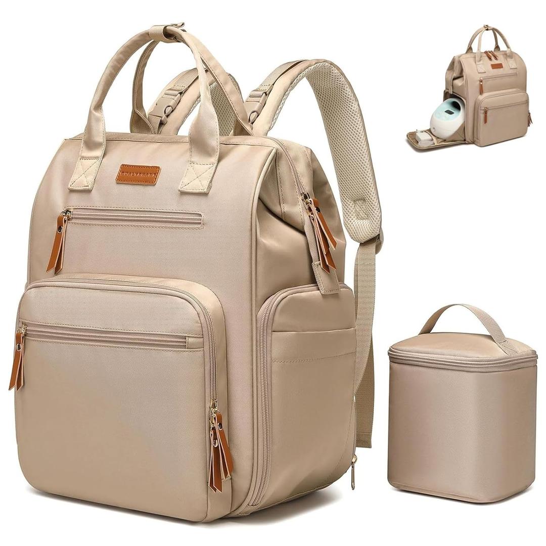 Qualyphant Extra Large Breast Pump Bag with Cooler Bag | Fit for Spectra S1 S2 Momcozy Medela | Pumping Bags for Work Moms | Dual-Deck Design & Convertible | Diaper Backpack for Travel, Khaki, (Only 1 Piece)