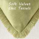 FUTEI Sage Green Velvet Decorative Throw Pillow Covers 12x20 Set of 2,Soft Cozy Edge with Tassels Lumbar Pillow Cases,Boho Modern Home Decor for Couch Bed Living Room