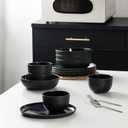 MissYIP Melamine Dinnerware Sets 12pcs, Service for 4, Unbreakable Reusable Kitchen Dinnerware Set, Outdoor Camping Dishes, BAP free, Dishwasher Safe,Not oven-safe or microwavable(Black)