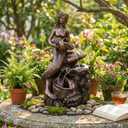 TERESA'S COLLECTIONS 21" Large Mermaid Water Fountains Outdoor with LED Light Auto Slient Pump, Water Features for Yards Patio Garden Balcony Porch, Mermaid Garden Gifts for Mom