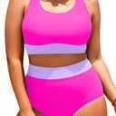 Aqua Eve Plus Size Two Piece High Waisted Bikini Swimsuits Scoop Neck Bikini Set Sporty Bathing Suits Hot Pink 18W