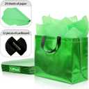KeerxunBag 12Pcs Reusable Gift BagsIncludes Tissue Paper Gift bag with handle Birthdays Parties Holidays Weddings Medium 13x5x11in Green Gift Bags