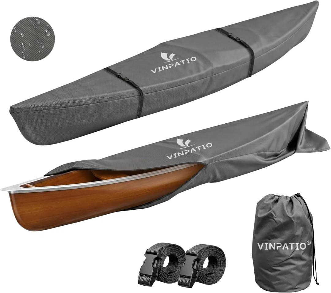 Kayak Cover 600D, Waterproof Full Coverage Canoe Cover with Zipper, Kayak Covers for Outdoor Storage, Heavy-Duty UV Protection and Tear & Dust Resistant for 13 ft Fishing Boats & Paddle Boards (13ft Long, 30inch Beam Width, Dark Gray)