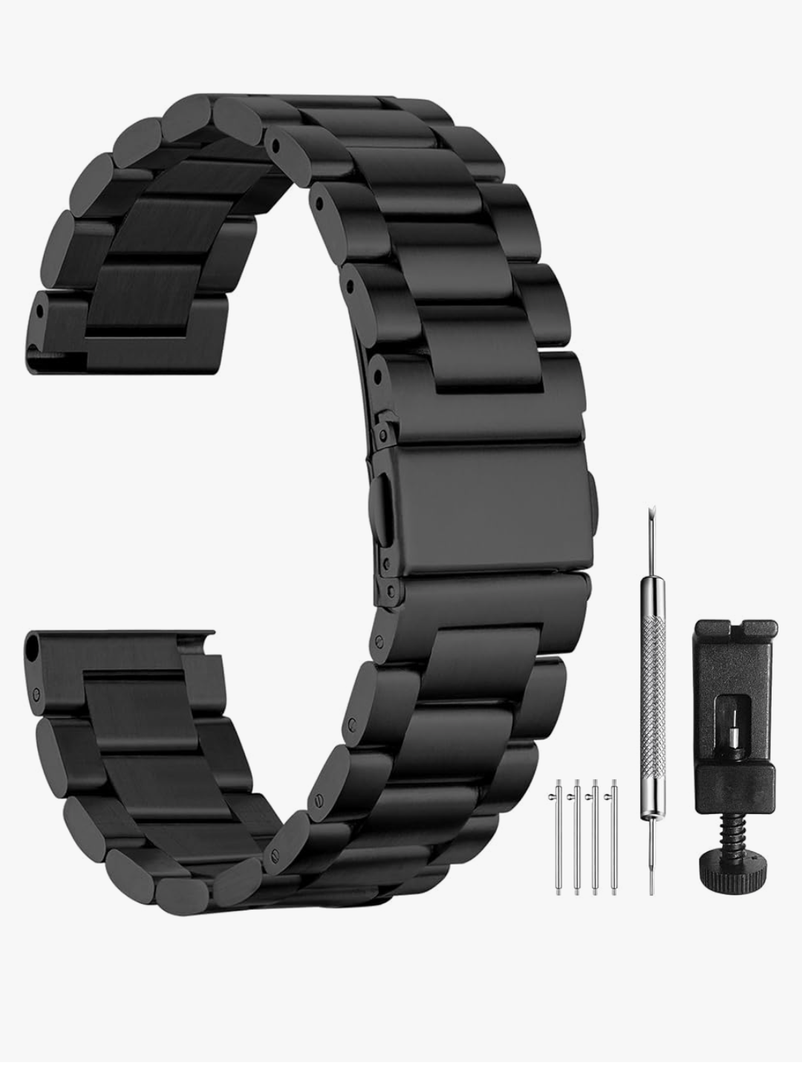 BOSHIYA Quick Release Stainless Steel Watch Strap 18mm, 20mm, 22mm or 24mm Metal Watch Band for Men Women, Fits Samsung Galaxy Watch 6/5/4/3,Garmin Watch,Huawei Watch, Black/Silver