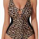 SUUKSESS Womens One Piece Tummy Control Swimsuit Crisscross Back Bathing Suits (Large, Leopard Black)