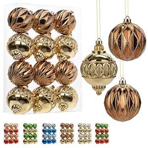 12 PCS Large Christmas Ball Ornaments Set for Tree, Shatterproof Xmas Tree Decorations Balls, Assorted Design Plastic Ornaments for Holiday Wedding Party, Big Brone Christmas Balls