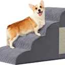 Dog Stairs for Small Dogs, 4-Step Dog Ramp for Bed 19.7" H, Dogs Steps for Bed, Couch, Pet Stairs with Non-Slip Bottom Design, Cat Scratching, High Density Foam Portable Pet Steps, Indoor, Grey