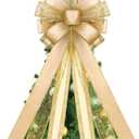 DIYDEC Christmas Tree Topper, 43x13 Inches Large Champagne Christmas Toppers Bows Glitter Satin Mesh Tree Bow for Xmas Ornaments Party Holiday Home Wedding Decoration