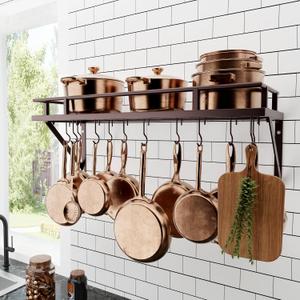 KES 30-Inch Wall Pot Rack, Oil Bronze, 88lb Capacity, 12 Hooks, Farmhouse
Carbon Steel Construction, Reinforced Grid Shelf, Stud Mounting, 12 S-Hooks, Rust-Resistant, Indoor Kitchen Organizer