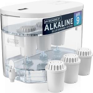 Invigorated Water - Alkaline Countertop Water Filter Dispenser, Large 52-Cup Capacity, Mineralized Alkaline Water, BPA-Free, 96 Gallons/Filter (White, 3 Filters Included) (White-3 Filters (Most Popular))
