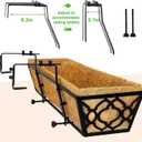 24 Inch Railing Planter Box with Coco Liner, Adjustable Metal Hanging Planter, Window Box for Balcony Deck Fence, Outdoor Flower Box Black, 4 Pack