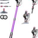 Cordless Vacuum Cleaner, 550W/45Kpa/60Mins Stick Vacuum, Anti-Tangle Vacuum Cleaners for Home with Self-Standing, LDE Display, 8-in-1 Wireless Vacuum for Carpet Pet Hair Hardfloor (Purple)