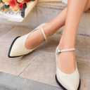 Coutgo Womens Kitten Low Heels Dress Shoes Mary Jane Ankle Buckle Strap Pumps Party Wedding Elegant Shoes (Beige)