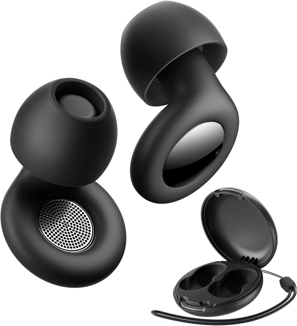 ESSAGER Ear Plugs for Sleeping Noise Cancelling, Reusable Silicone Earplugs for Sleep, Deep Focus, Travel, High-Fidelity Hearing Protection, 45-49dB Noise Reduction,Black