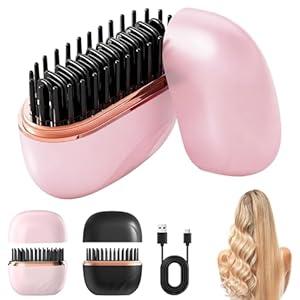 Mini Straightener,Rechargeable Portable Hair Straightener Brush,Fast Heating Hot Comb,Anti Scald Shell,3-Speed Temperature Control,Lightweight Mini Hair Straightener Brush for Home Travel Gift (Pink)