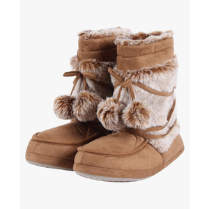 Fluffy Slippers for Women Cute Warm Indoor Bootie Slippers with Pompoms Non-slip House Home Boots, size L