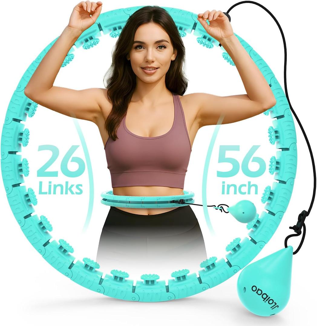 JLoibao Weighted Hula Circle with 26/32 Links(56-66 Inch) for Adults Weight Loss, Infinity Fitness Hoop Plus Size, for Women Smart Exercise Equipment (Cyan)