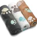 1 Pack 3 Puppy Blankets Super Soft Warm Sleep Mat Cute PAW Print Blanket Fleece Pet Blanket Flannel Throw Dog Blankets for Small Dogs Puppy Cats,Gray/White/Brown-Medium(29"x20") (Medium(29"x20"), Gray/Brown/White Paw(pack of 3))