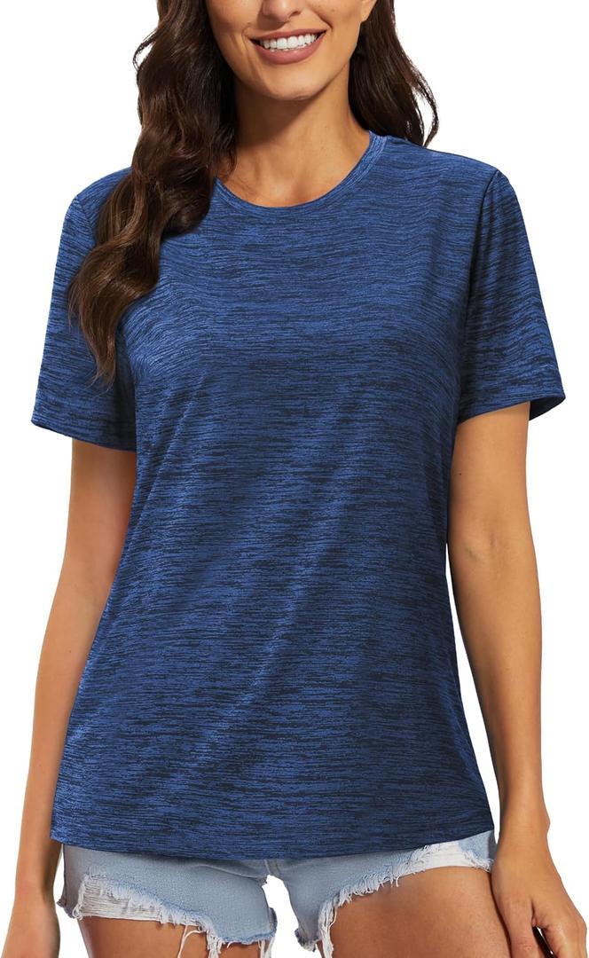 MAGCOMSEN Workout Shirts for Women Crewneck Sports Fitness Running Athletic Lightweight Activewear Sapphire Blue, L 