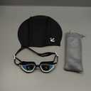 ZIONOR G1 Lite Swim Goggles with Swim Cap Comfortable Anti-fog Swimming Goggles Cap Set for Adult Men Women (One Size, A0(white-gold+c5 Black))