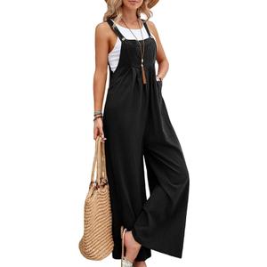 Wide Leg Jumpsuit for Women Spring Summer Casual Loose Bib Overalls Palazzo Pants Rompers Jumpsuits (Small, Black)