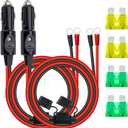 2PCS 12 AWG Heavy Duty Cigarette Lighter Plug, 3.3 FT Cigarette Lighter Male Plug Adapter Cable with LED Lights and Fuse Box, Male Cigarette Lighter Plug, Car Accessories for Inverter, Air Pump