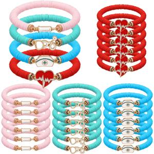 Huquary 24 Pcs CNA Week Bracelet Bulk Nurse Party Favors Nursing Party Supplies RN Polymer Clay Beaded Bracelets Favors BSN Jewelry Accessories for Women CNA Week Appreciation Gifts