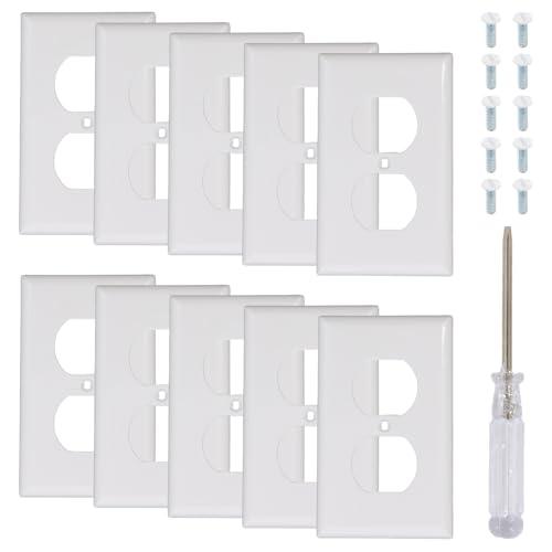 10PCS Outlet Cover, White Socket Covers for Outlets, with Screws and Flat Head Screwdriver, Duplex Receptacle Cover, Suitable for Electrical Outlets, 4.49 In*2.72 In