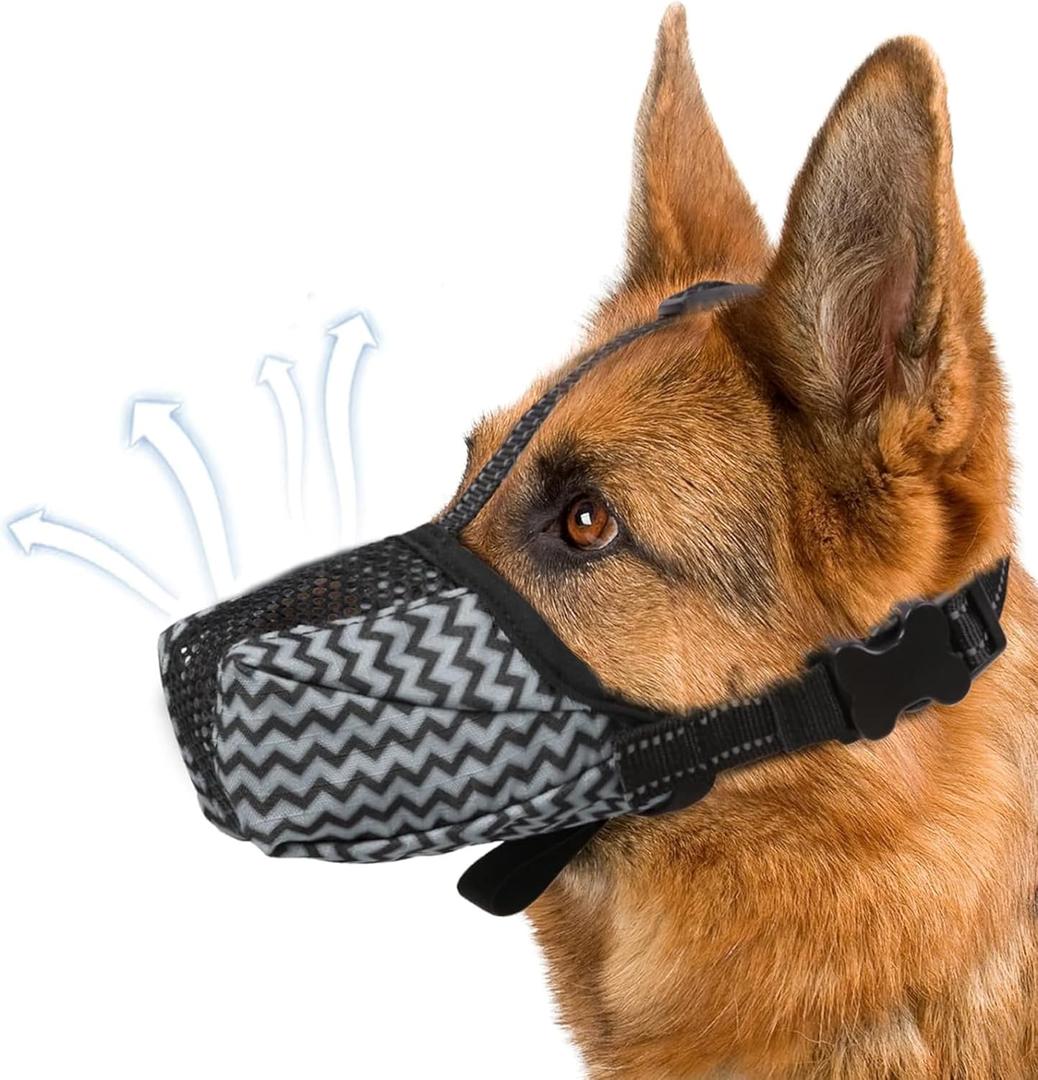 Dog Muzzle, Air Mesh Breathable Muzzle for Medium Large Sized Dogs to Anti & Prevent Biting Barking Chewing, Soft Basket Muzzle for German Shepherd Dog with Reflective & Adjustable Strap, S