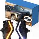 1Pair LED Front Fog Light Bezel for Toyota RAV4 2019-2025 XLE Premium, (L+R) Driving Lamp with Daytime Running Light DRL & Amber Turn Signal, Replaces OEM Part # 52127-0R160, 52128-0R160
