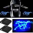 2Pcs 3D Car Door Step LED Welcome Logo Shadow Ghost Light Projector Lamps, No Drill Automotive Step lights Door Courtesy Lights Fits All Vehicle Models (Blue Horse)