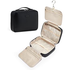 EACHY Travel Toiletry Bag with Hanging Hook, Portable Makeup Cosmetic Bags for Women, Water-Resistant Full-Size Travel Accessories (Black)