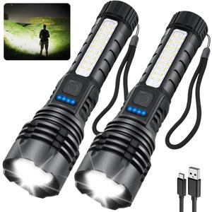 Rechargeable Flashlights High Lumens, 7Mode Super Bright Flashlight Powerful, Adjustable Tactical Flash Light High Powered, LED Flashlights for Home Emergency Hunting Camping Essentials Gear (2Pack)