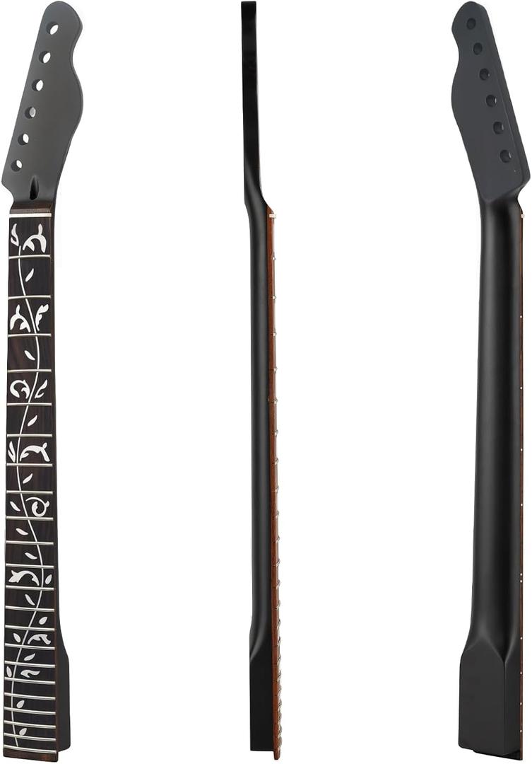 22fret Black Matte TL Electric Guitar Neck Canadian Maple,Cow Bone Nut, Rosewood Carved Tree of Life Fretboard