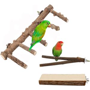 Lpraer 8PCS Natural Grape Wooden Bird Perch Stand Stick Paw Grinding Fork Wood Bird Stand Parrot Chewing Exercise Branch Toys Bundle Set for Macaws, Small Parakeets, Conure, Finches, Budgies