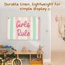 SJDFCSA Girls Rule Banner Canvas Wall Hanging, Girls Room Decor Wall Art, Preppy Colorful Striped Wall Decor Hanging Banner Flag for Girl Toddler Nursery Bedroom Room Playroom Prints, 30x20 In