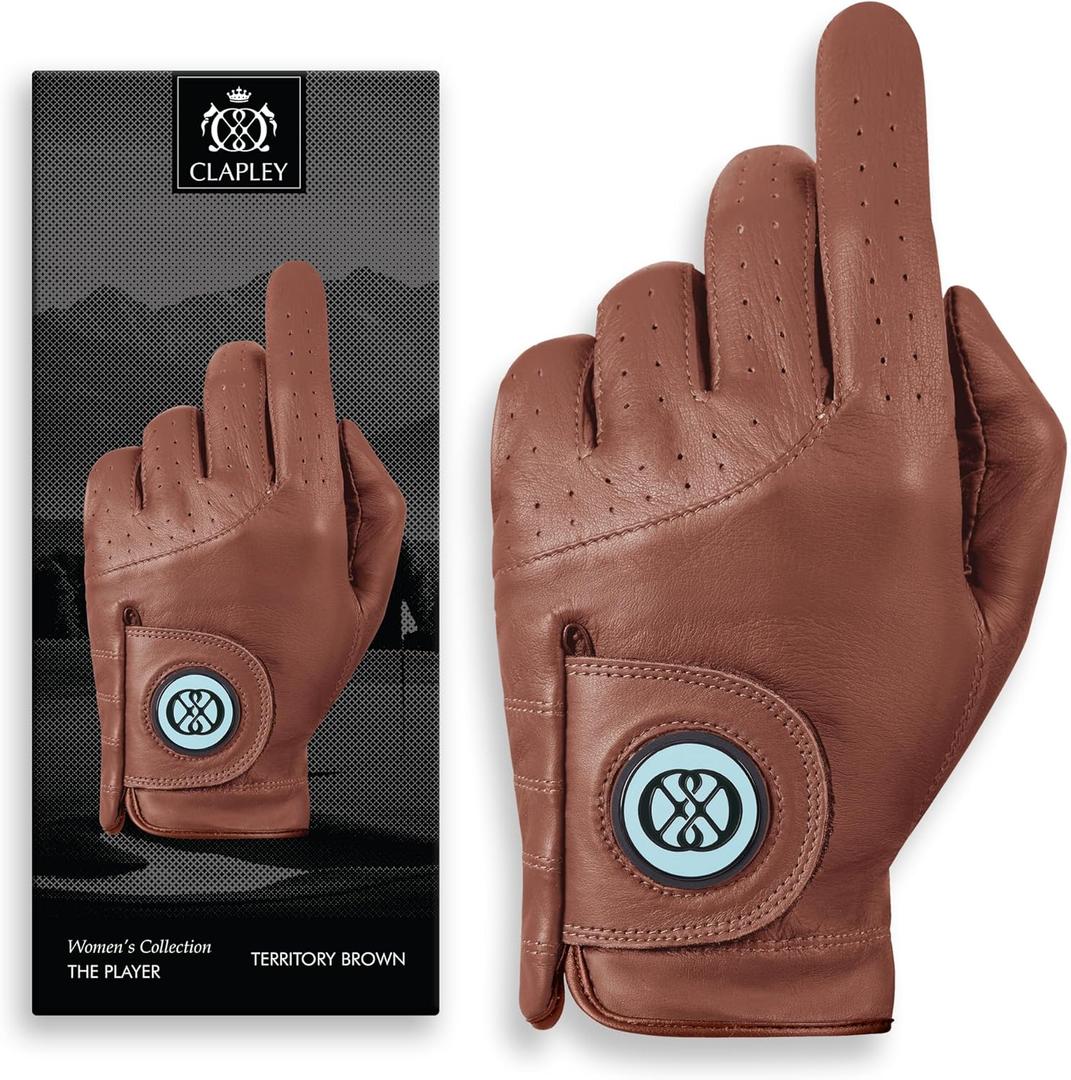 CLAPLEY Womens Golf Glove Premium Cabretta Leather with Magnetic Ball Marker, Breathable Design, Good Elasticity, Precious Gift for Golfers, Super Soft Feel, Left and Right Hand, Secure Fit, Left Small