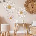 Thyle 6 Pcs Daisy Wall Decor Wooden Flower for Nursery,Pastel Color, 5.91 x 8.66 inches