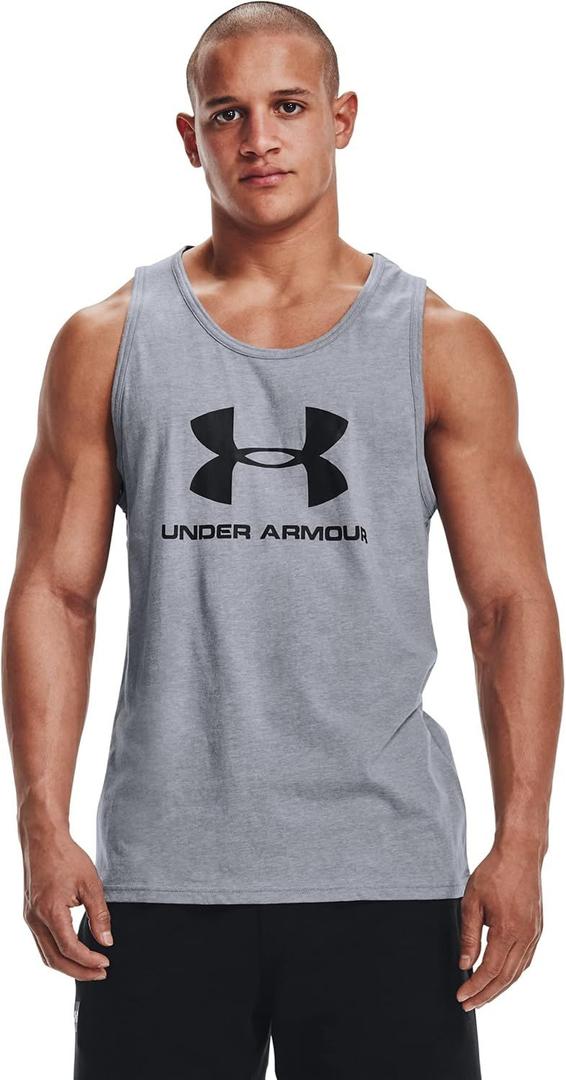 Under Armour Men's Sportstyle Logo Tank , Steel Light Heather /Black