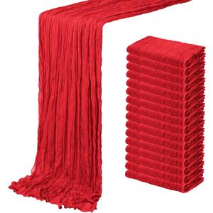16 Pack Red Cheesecloth Table Runner 20 x 120 inch Gauze Table Runners 10 FT Long,Semi Sheer Boho Cheese Cloth Fabric Table Runner Bulk for Party,Wedding,Baby Shower,Bridal Shower Decoration