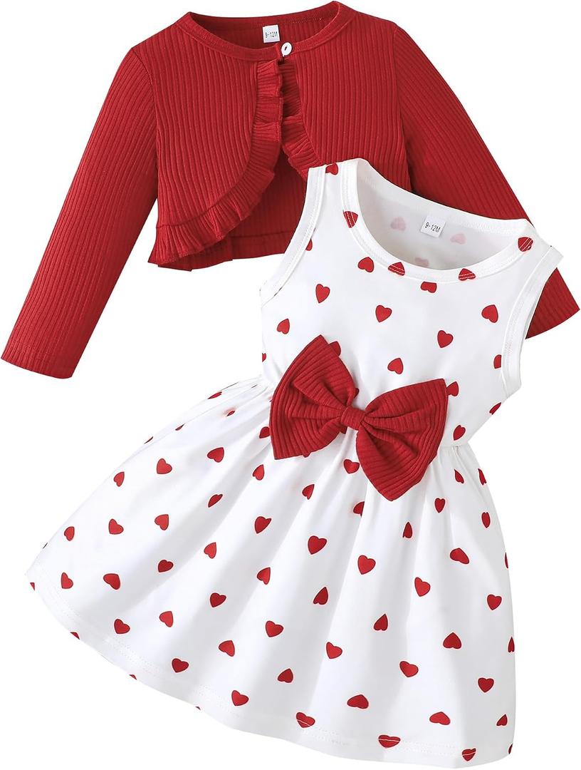 Rosibel Toddler Baby Girls Dress and Cotton Cardigan Set for 6M-3T Spring Autumn Clothes Outfits Size: 18-24 Months