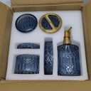 EMPO 6PCS Bathroom Clear Glass Accessories Set (Lotion Soap Dispenser, Soap Dish, Toothbrush Holder, Tumbler, Cotton Swab Jar), Contemporary Modern Decor Crystal Vintage Gift (6pcs Blue)