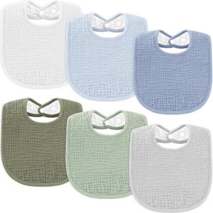 Susurration Muslin Baby Bibs 6 Pack Cotton Baby Drool Bibs,Soft Adjustable Baby Drooling Bibs for Unisex Boys Girls (Blue-green)