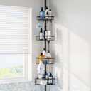 Corner Shower Caddy Tension Pole: Stainless Steel Rustproof 4-Tier Shower Organizer - 47-121 inch Adjustable Bathroom Shelves for Bathtub Shampoo Storage - Tension Rod Floor Standing Bath Rack - Black