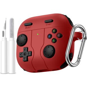 Getino for AirPods 4 2024 Case Cover with Cleaner Kit, Keychain,Compatible with Apple Airpods 4 Case Cover, Cute Funny Game Console Shock-Proof Protective Silicone AirPod 4 Case Covers for Men Boy-Red