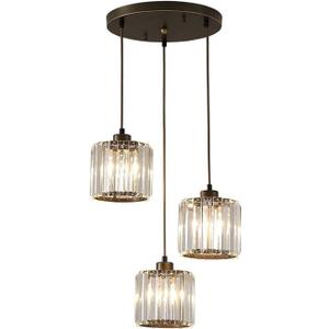 aixialin Contemporary Pendant Light Crystal Glass Suspension 3-Light Metal Hanging Lamps Design E27 Chandelier Lampshade Suitable for Hallways Dining Conference Room Indoor Engineering Flush Mount Light