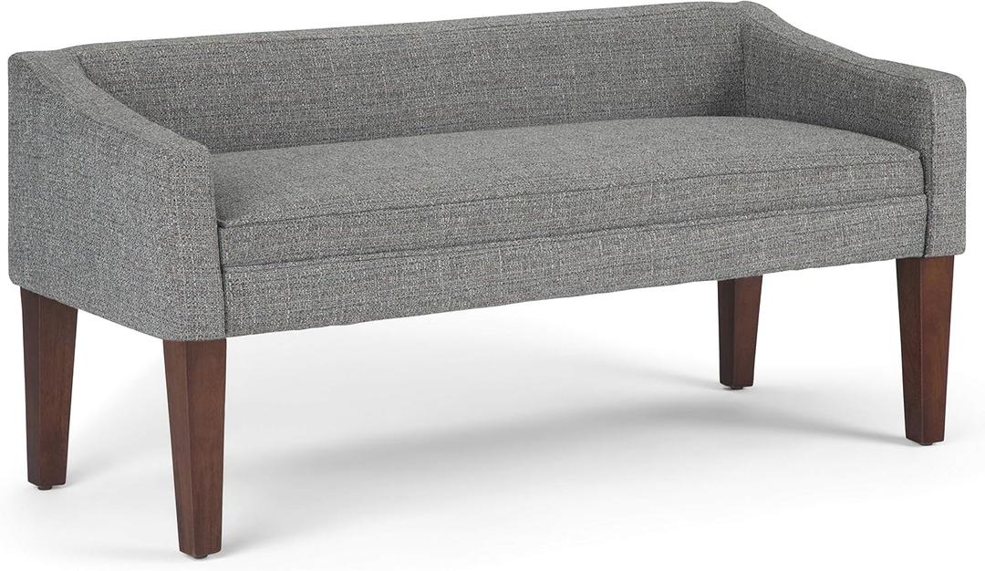 SIMPLIHOME Parris Upholstered Bench - 50 inch Wide Upholstered Hallway Seat in Pebble Grey, Contemporary Bench for Entryway or Living Room with Tufted Cushion, Solid Wood Legs and Sleek Profile
