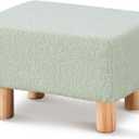 Wimarsbon Ottoman,Modern Footrest with Soft Padded Seat,Teddy Velvet Foot Stool with Wood Legs,Small Square Pouf for Living RoomBedroom and Office (Light Green)