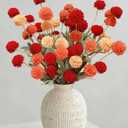 Faux Silk Mums Artificial Flowers for Vase, 8Pcs Fake Kiku Small Mini Chrysanthemum Pom Pom Stems for DIY Bouquets Centerpieces Vase Home Decorations Floral Arrangement(Red,Burnt Orange,Peach)